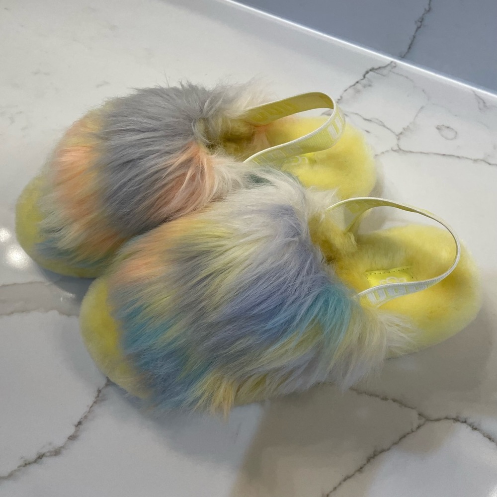 NWT UGG Fluff Yeah Women's Tie-Dye Shearling Slingback Sandal Slipper in… - Picture 7 of 10